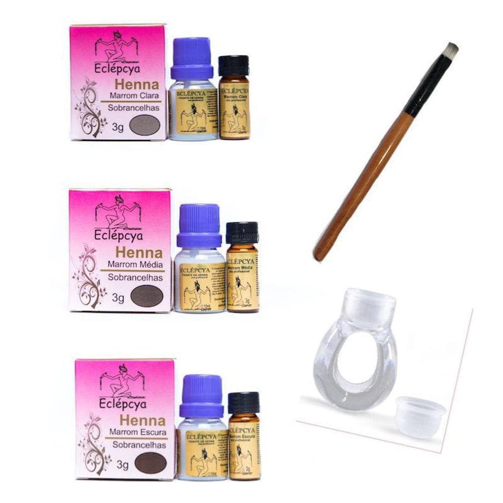 Kit 3 Henna Sobrancelhas Eclépcya  + 1 Anel E 1 Pincel