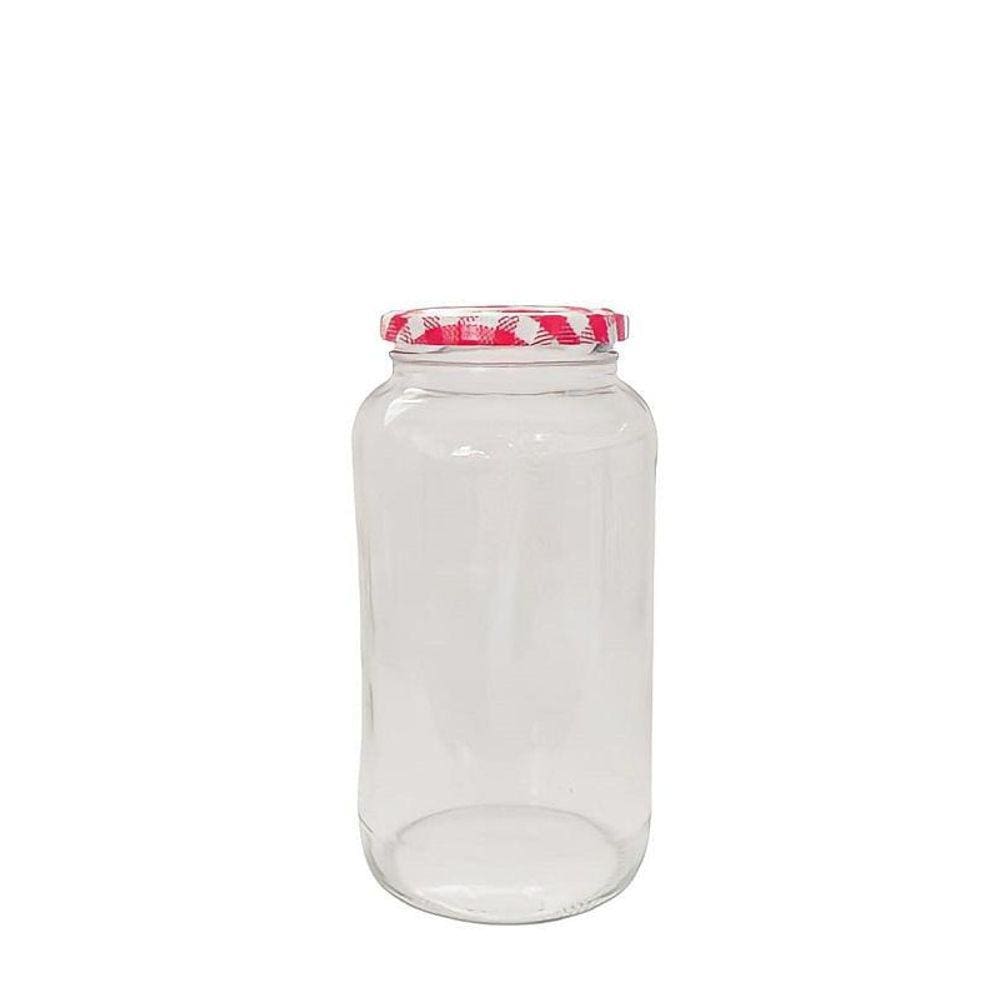 Pote De Vidro 830 Ml Com Tampa Xadrez Vermelha - 12 Unidades