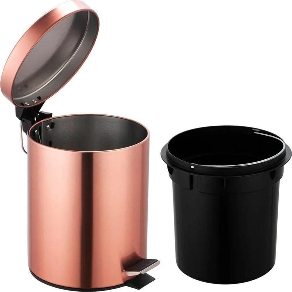 Lixeira Rose Gold 5L Banheiro Cozinha Cesto Lixo Inox Pedal