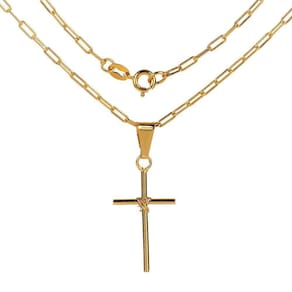 Corrente Masculina 50Cm 2Mm + Cruz 30Mm Folheado Ouro Cr541