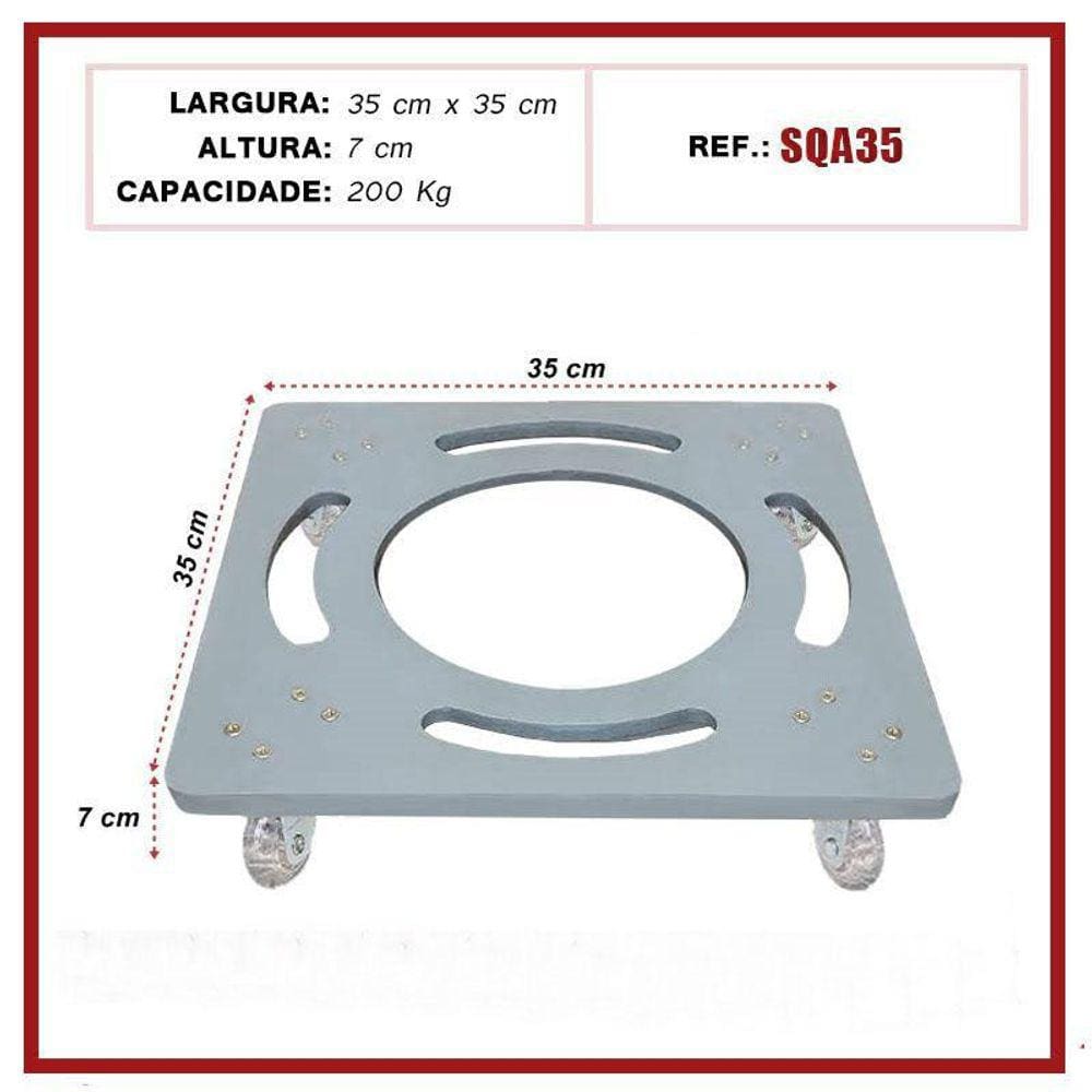 Suporte De Alumínio Com Rodízios Gel Para Vaso Quadrado 35Cm