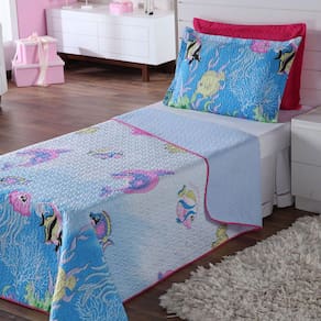 Colcha Infantil Fundo do Mar para cama de Solteiro Azul