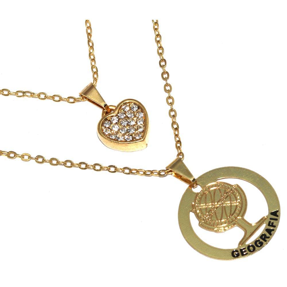 Colar Minha Profissão Geografia Globo Folheado Ouro 18k