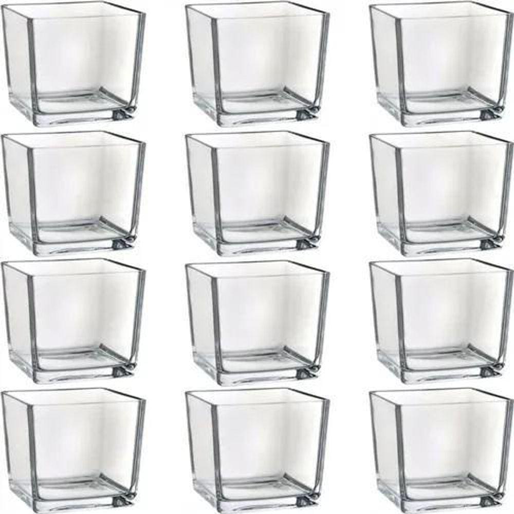 Kit 12 Porta Vela De Vidro Quadrado Castiçal 100 Ml