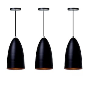 Kit 3 Lustre Pendente Bala M Preto Alumínio Decoração