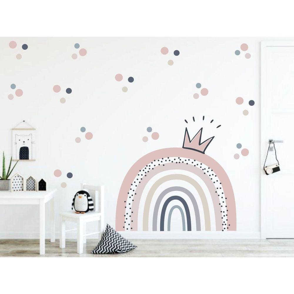 Adesivo De Parede Infantil Arco Íris Boho E Bolinhas Meninas