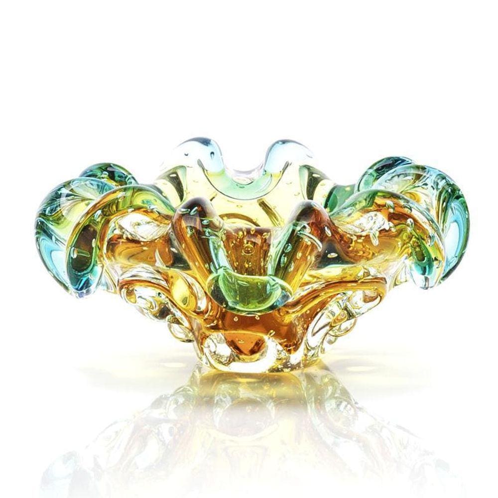 Centro De Mesa Cristal Murano Verde E Âmbar São Marcos 14Cm