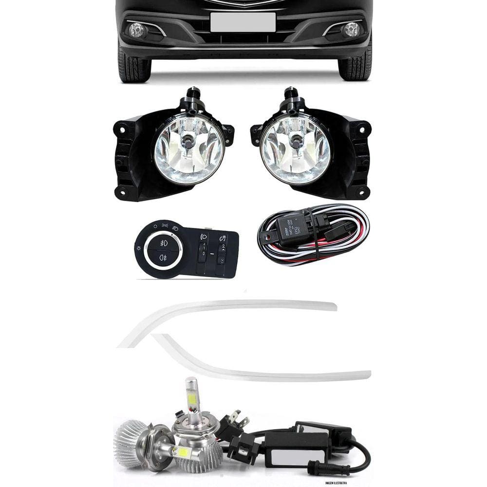 Kit Farol Milha Prisma Onix 2013 Á 2015 Friso Cromo + Led