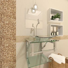 Gabinete Vidro Para Banheiro 40Cm Inox Incolor Com Torneira