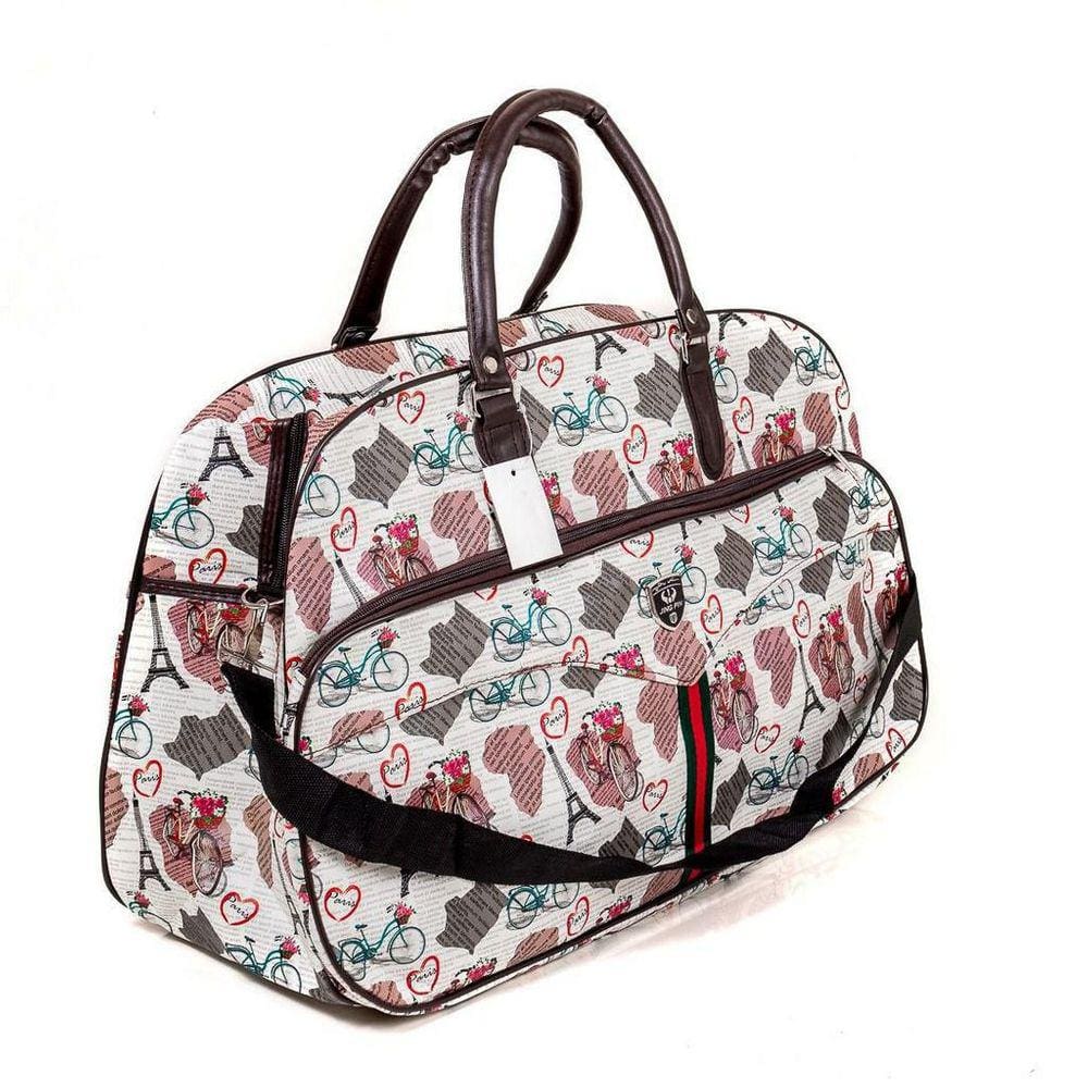 Bolsa De Viagem Marrom E Branca Com Detalhe Coloridos Pr2012