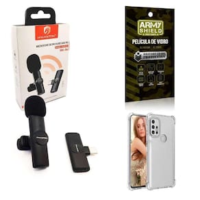 Kit Microfone Sem Fio + Capinha Motorola G30 E Película 3D