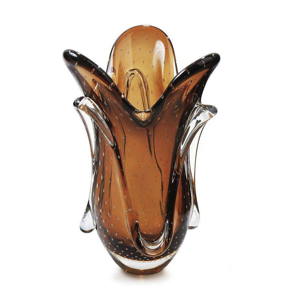 Vaso Em Cristal Murano Marrom - São Marcos 37Cm