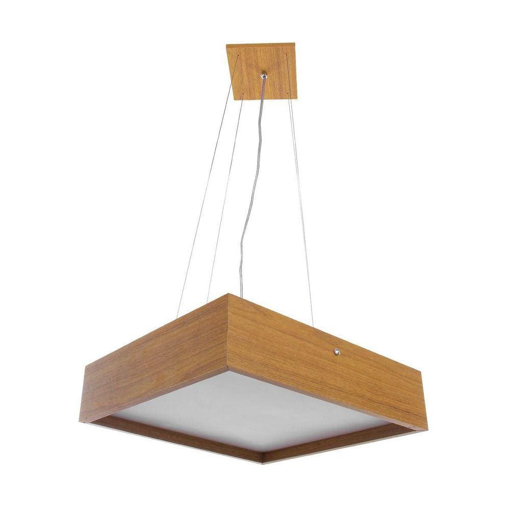 Lustre Pendente Madeira Quadrado 30Cm Freijó