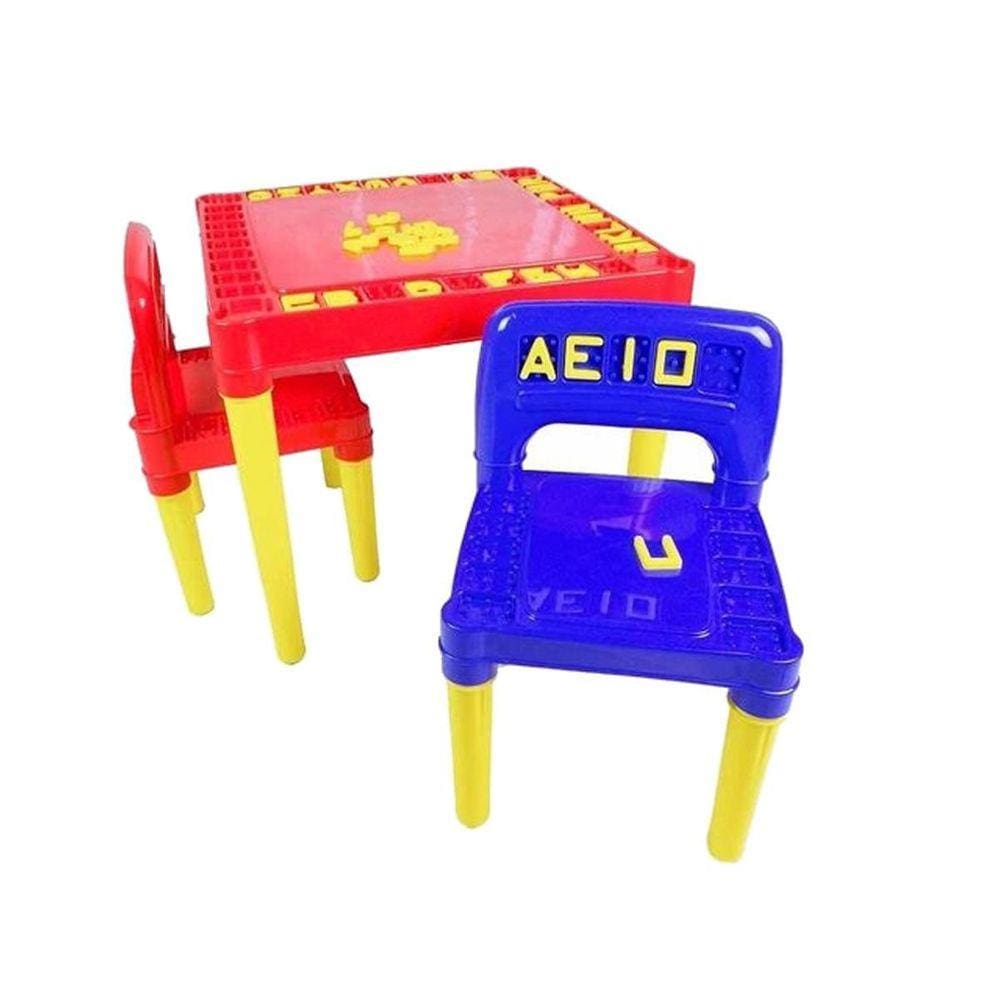 Jogo De Mesa Educativa Infantil Com 2 Cadeiras Desmontável