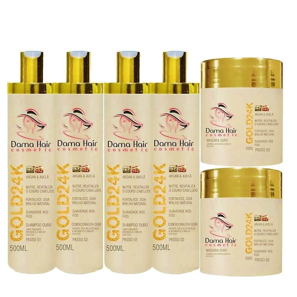 Combo 2 Kit Gold 24K Dama Hair Reconstrução Capilar 6 Itens