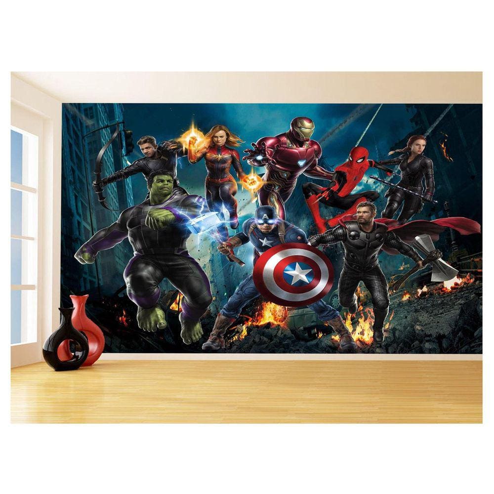 Papel De Parede 3D Heróis Vingadores Hulk Thor 3,5M Nhma121