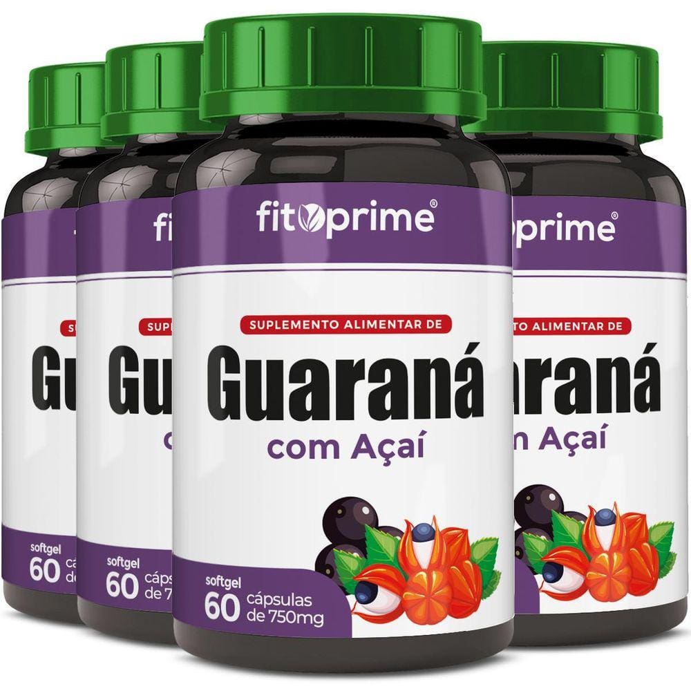 Kit 4 Guaraná Com Açai 60 Cápsulas 750Mg Fitoprime