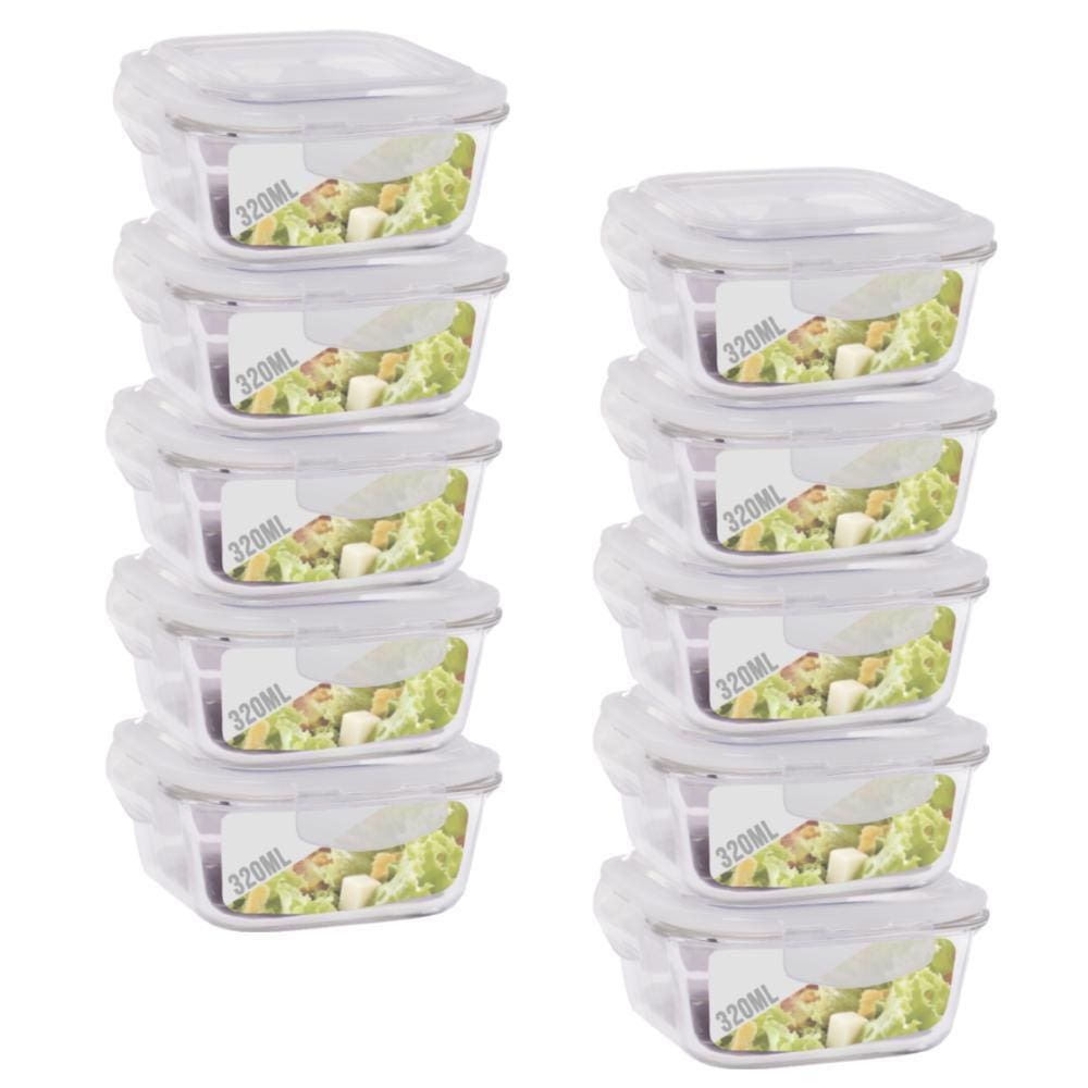 Conjunto 20 Potes Vidro 320Ml Hermético 4 Travas Alimentos