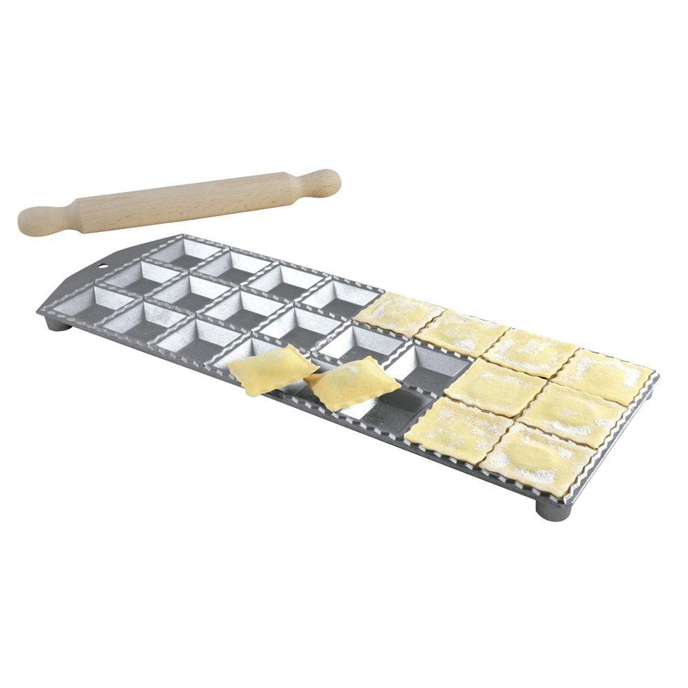 Molde Ravioli Quadrado Alumínio 4,7 Cm Com Rolo Madeira Eppi