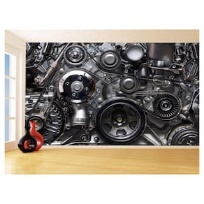 Papel De Parede 3D Carro Antigo Motor V8 Mural 3,5M Cxr78