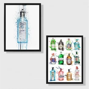 Kit 2 Quadros Decorativos Garrafas De Gin 33X24 Vidro Branca