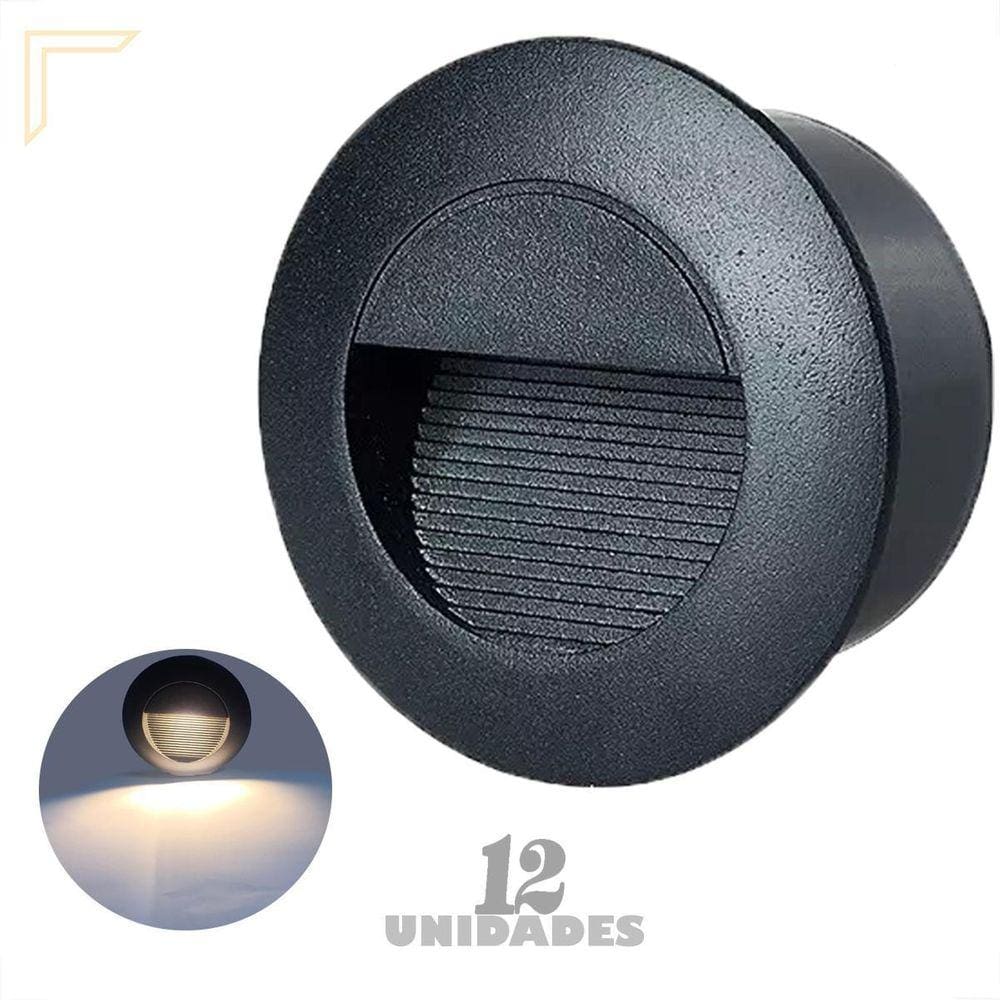 Kit 12 Balizador Embutir Parede Redondo Preto Corredor Lup74