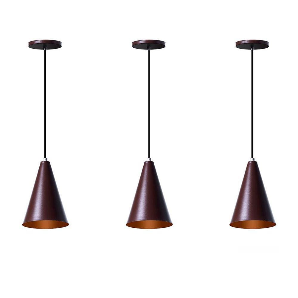 Kit 3 Lustre Pendente Cone P Marrom Alumínio Decoração