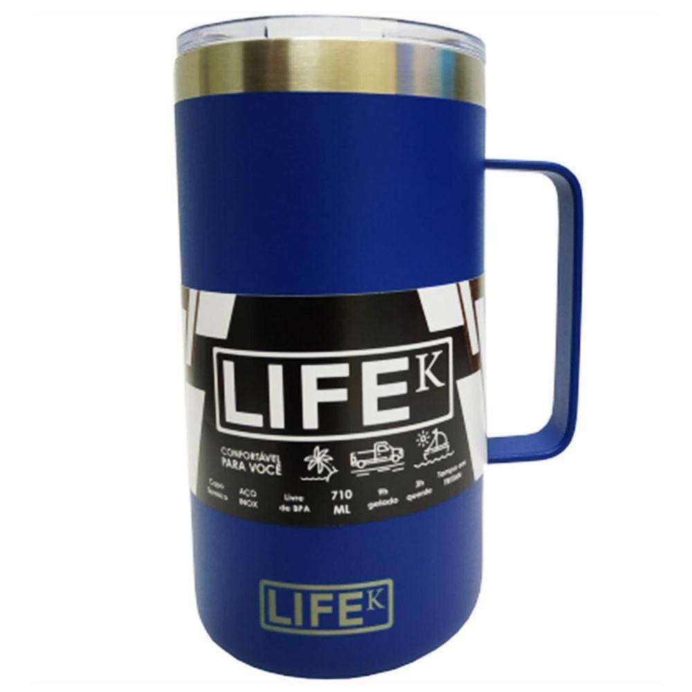 Caneca Térmica Com Tampa Em Aço Inox 710Ml Azul