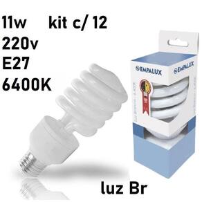 12 Lâmpadas Fluorescente 11W 220V 6400K Espiral E27 Branca