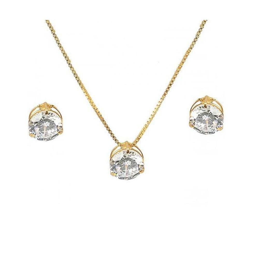 Kit Conjunto Corrente + Brinco Ponto Luz, Banhado A Ouro 18K