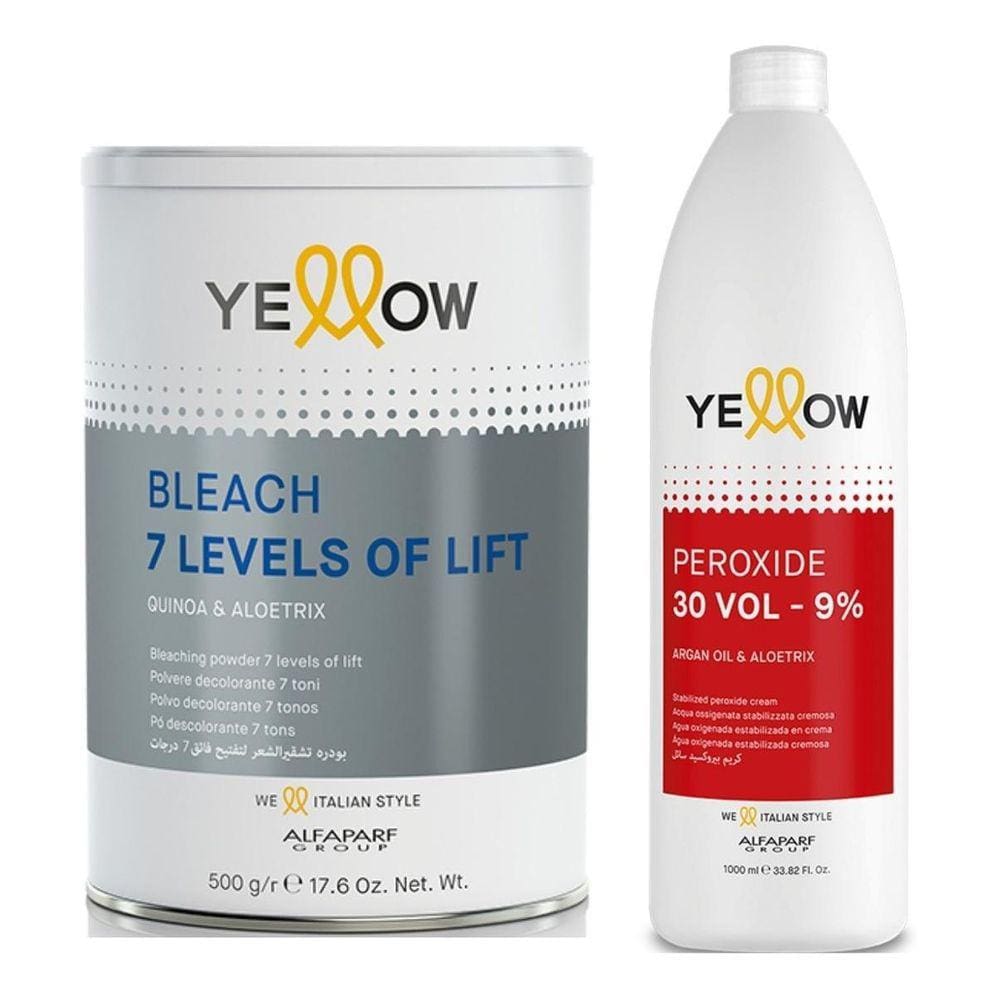 Pó Descolorante 7 Tons Bleach Yellow 500G E Ox 30V 1 Litro