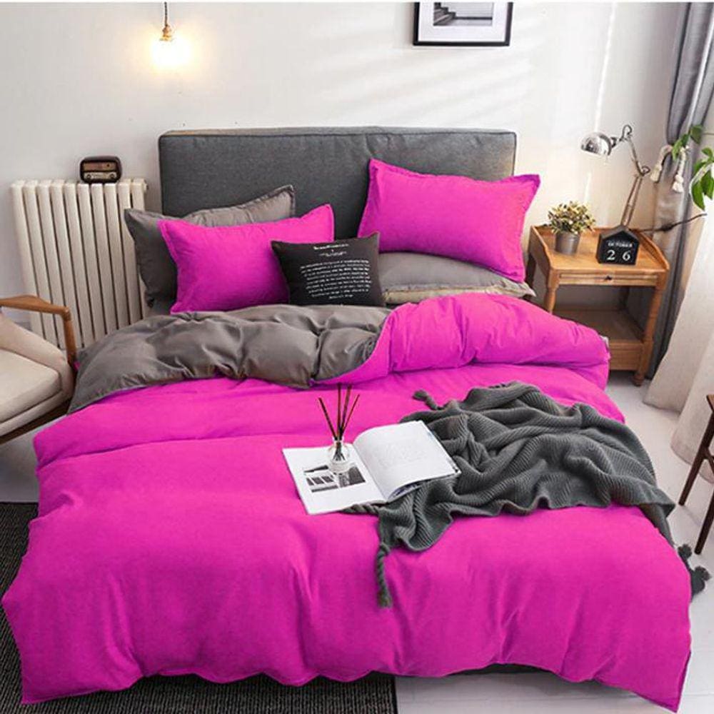 Jogo De Cama Solteiro 7 Peças Com Edredom Pink Grey
