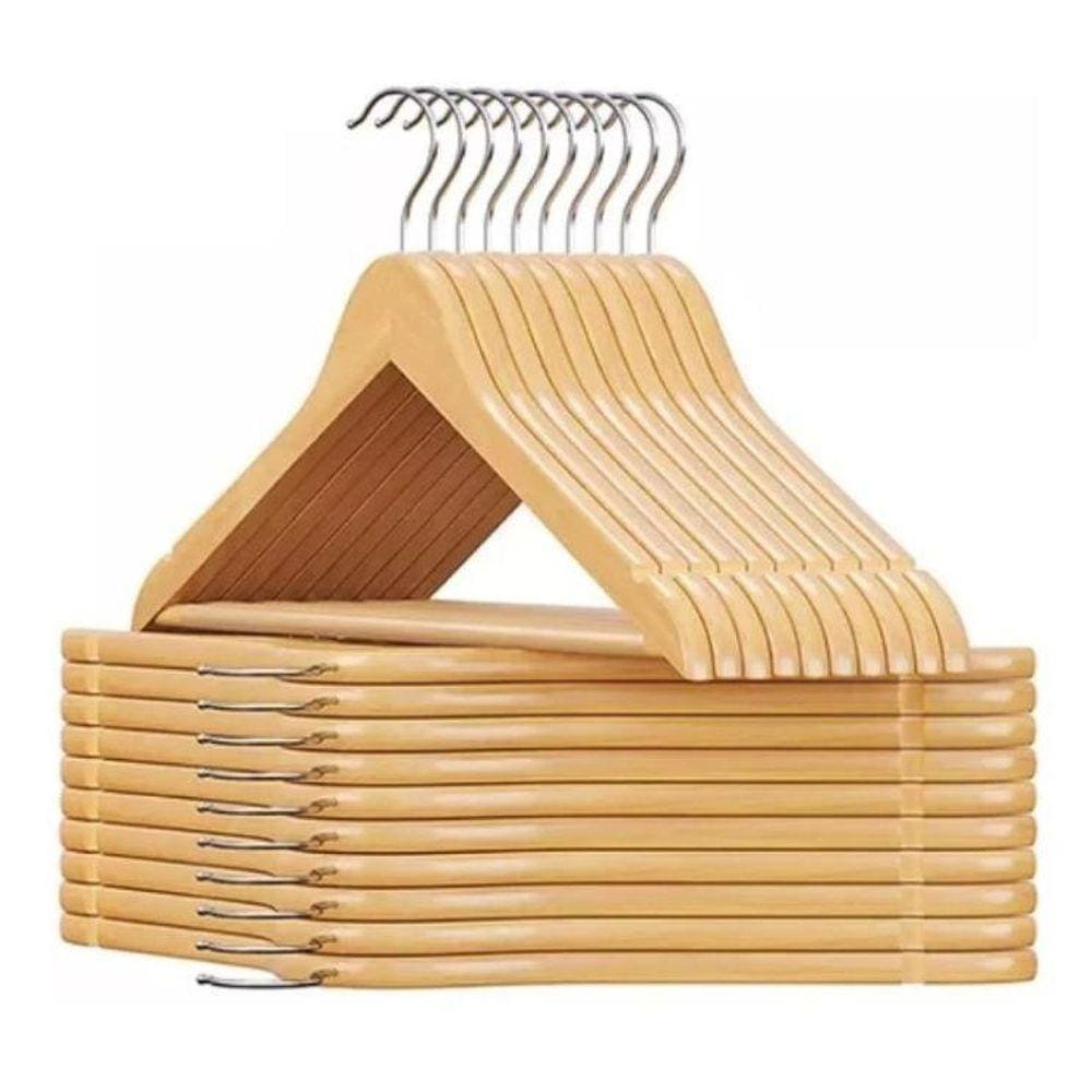 Kit 60X Cabides De Madeira Verniz Marfim Adulto Roupa