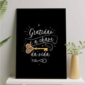 Quadro Gratidão É A Chave Da Vida 45X34Cm - Com Vidro Preta