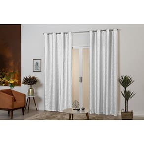Cortina Tecido Jacquard Desenho De Flores 4M Branco