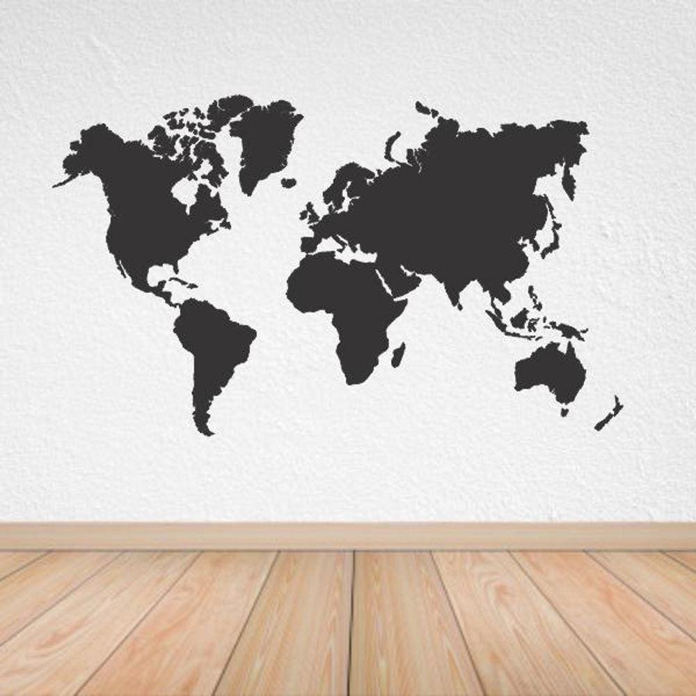 Adesivo Decorativo Mapa Mundi Preto 130x77cm