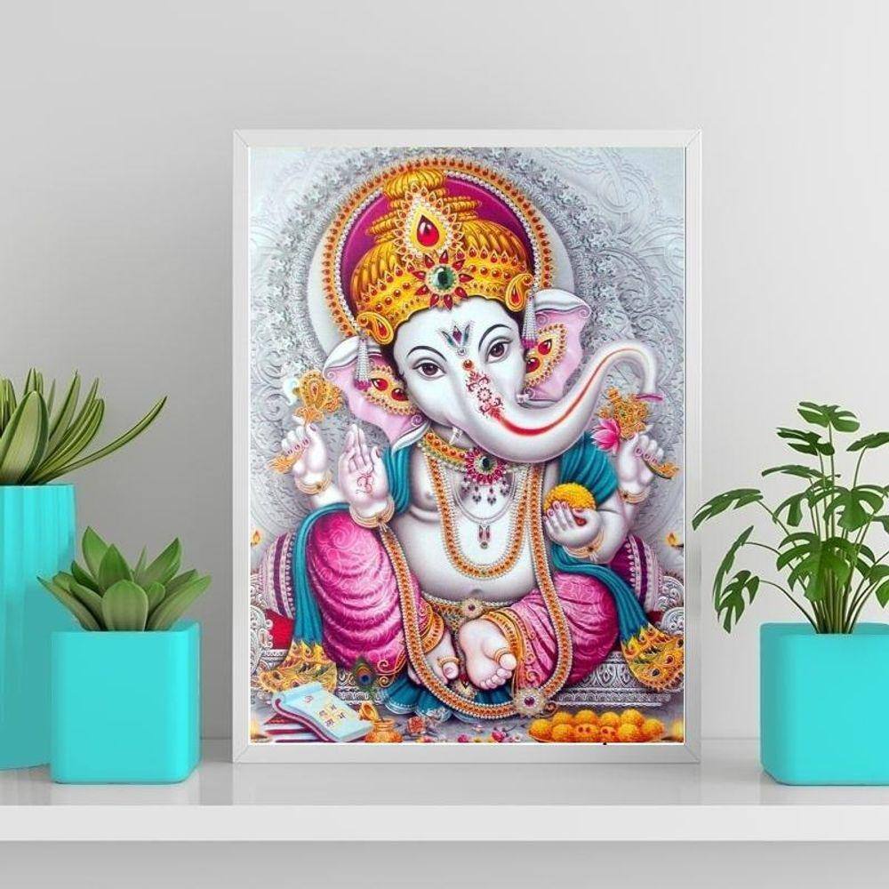 Quadro Elefante Ganesha Baby 33X24Cm - Com Vidro Branca