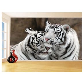 Papel De Parede 3D Animais Casal Tigres Branco 3,5M Anm570