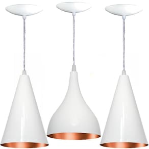 Kit Pendentes 2 Cones E 1 Gota Cor Branca E Cobre