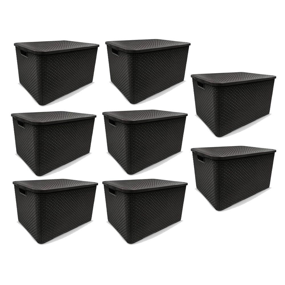 Kit 8 Caixas Organizadoras Rattan Preta 20 Litros Arqplast