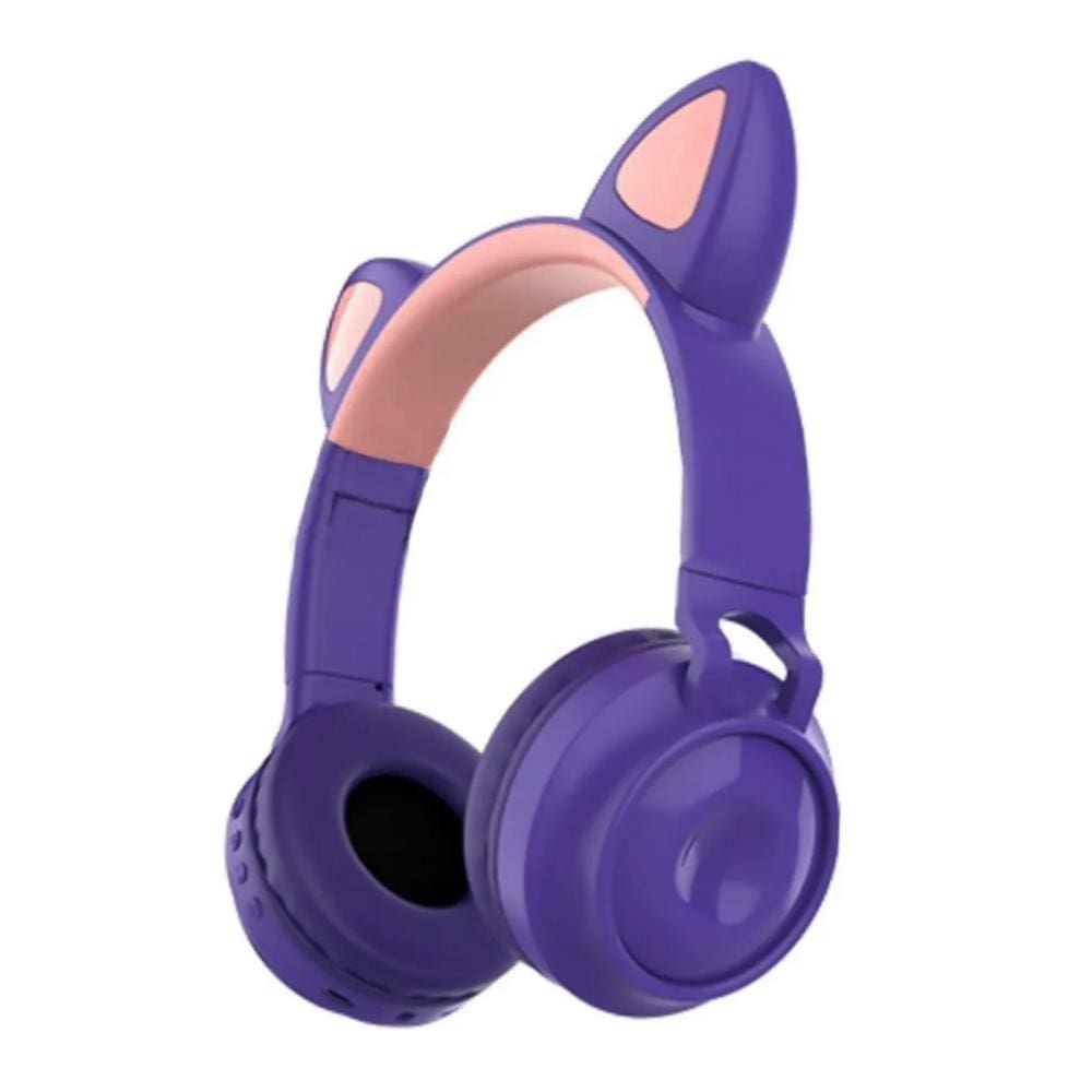 Fone De Ouvido Sem Fio Orelhas De Gato 8 Cores De Led Roxo