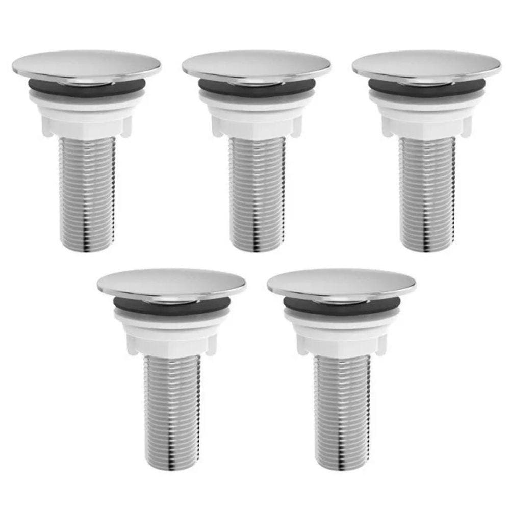 Kit 5 Plug Tapa Furo Cromo Redondo Balcão Parede Bidê Blukit