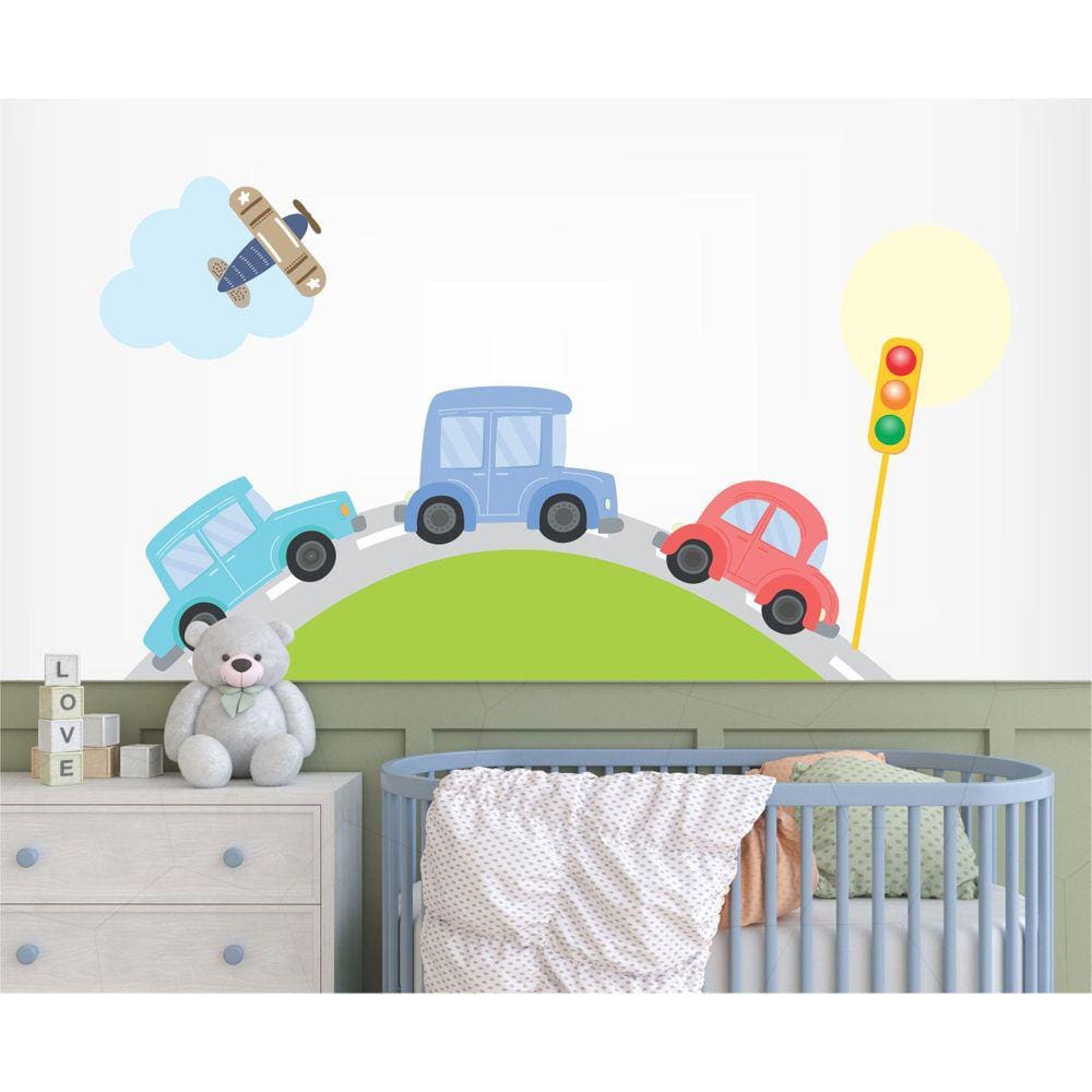 Adesivo De Parede Infantil Pista E Carros Trânsito