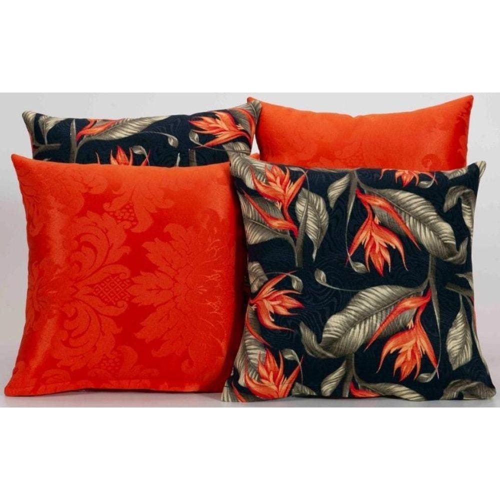 Kit 4 Almofadas Para Sofá Estampa Vermelho Com Preto