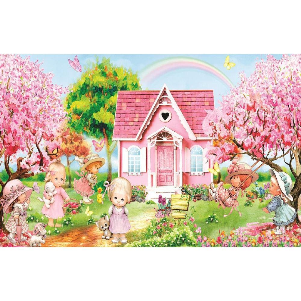 Fundo Fotográfico Em Tecido Casa Rosa Jardim 2,60X1,50