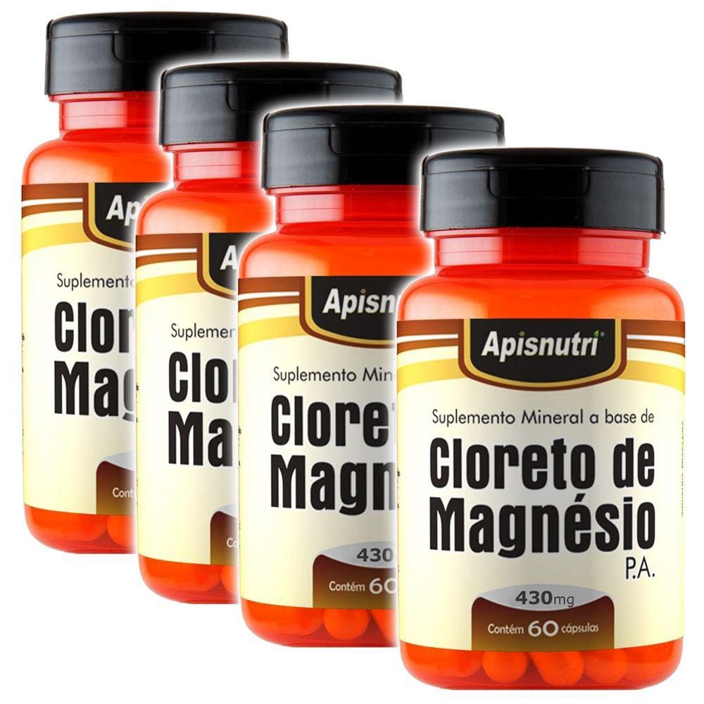 Kit 4 unidades Cloreto de Magnésio PA 60cps 430mg Apisnutri