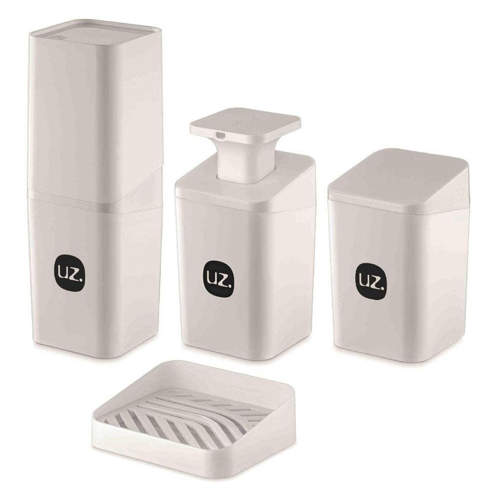Kit Higiene Slim Banheiro 4 Pç Com Porta Escova Uz Branco