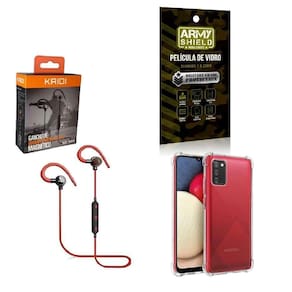 Kit Capa Samsung A03 S Fone Bluetooth E Película De Vidro 3D