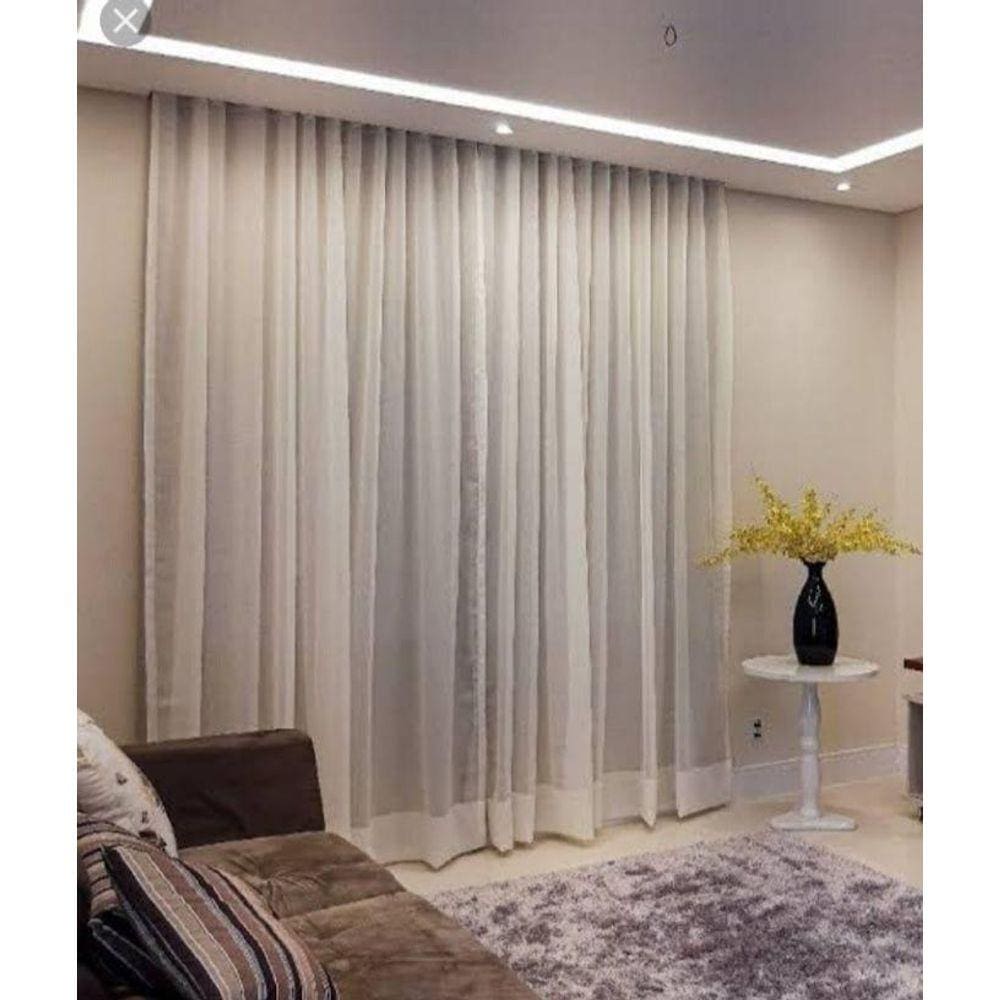 Cortina Trilho Suiço Forro Com Voil 4.00 X 2.70M Palha
