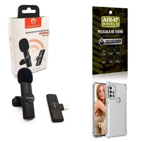 Kit Microfone Sem Fio + Capinha Motorola G10 E Película 3D
